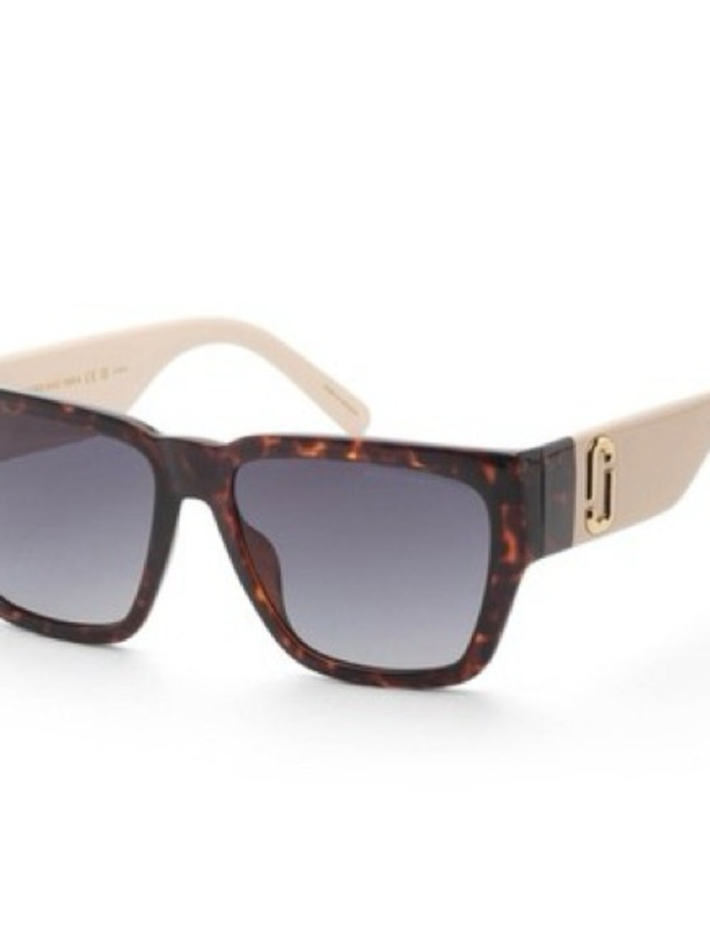 Marc Jacobs Beige Temple Sunglasses with Tortoiseshell Front and Gold Logo